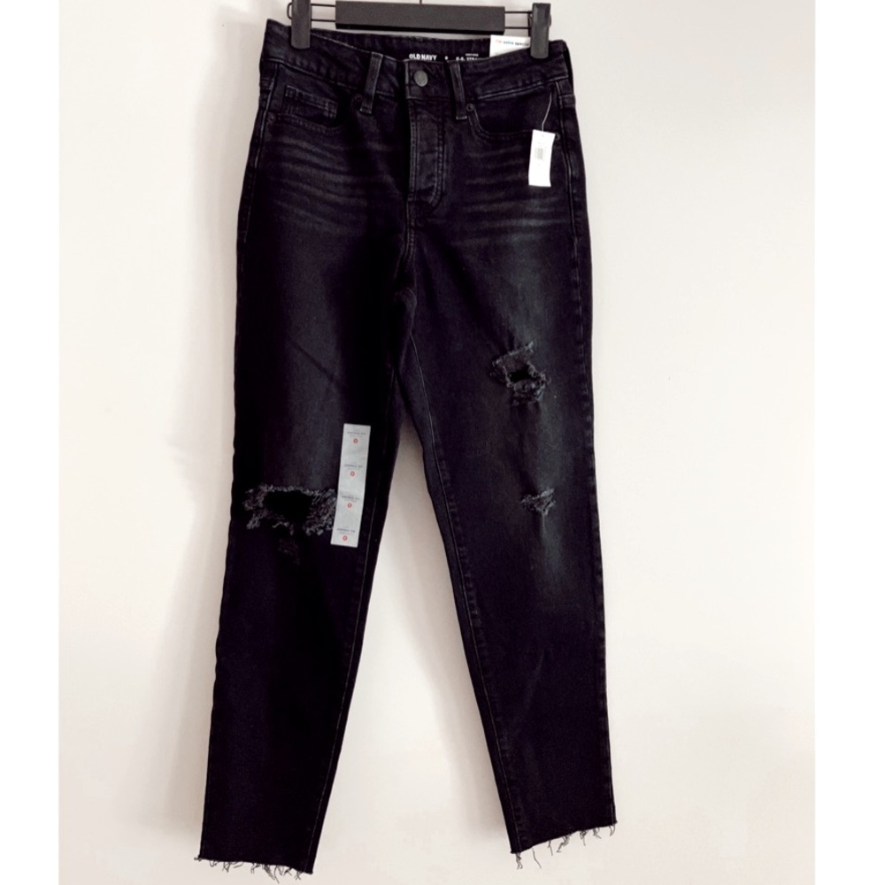 Old Navy High-Waisted O.G. Straight Leg Black Distressed Jeans